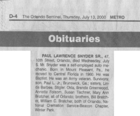 Newspaper print Obituary